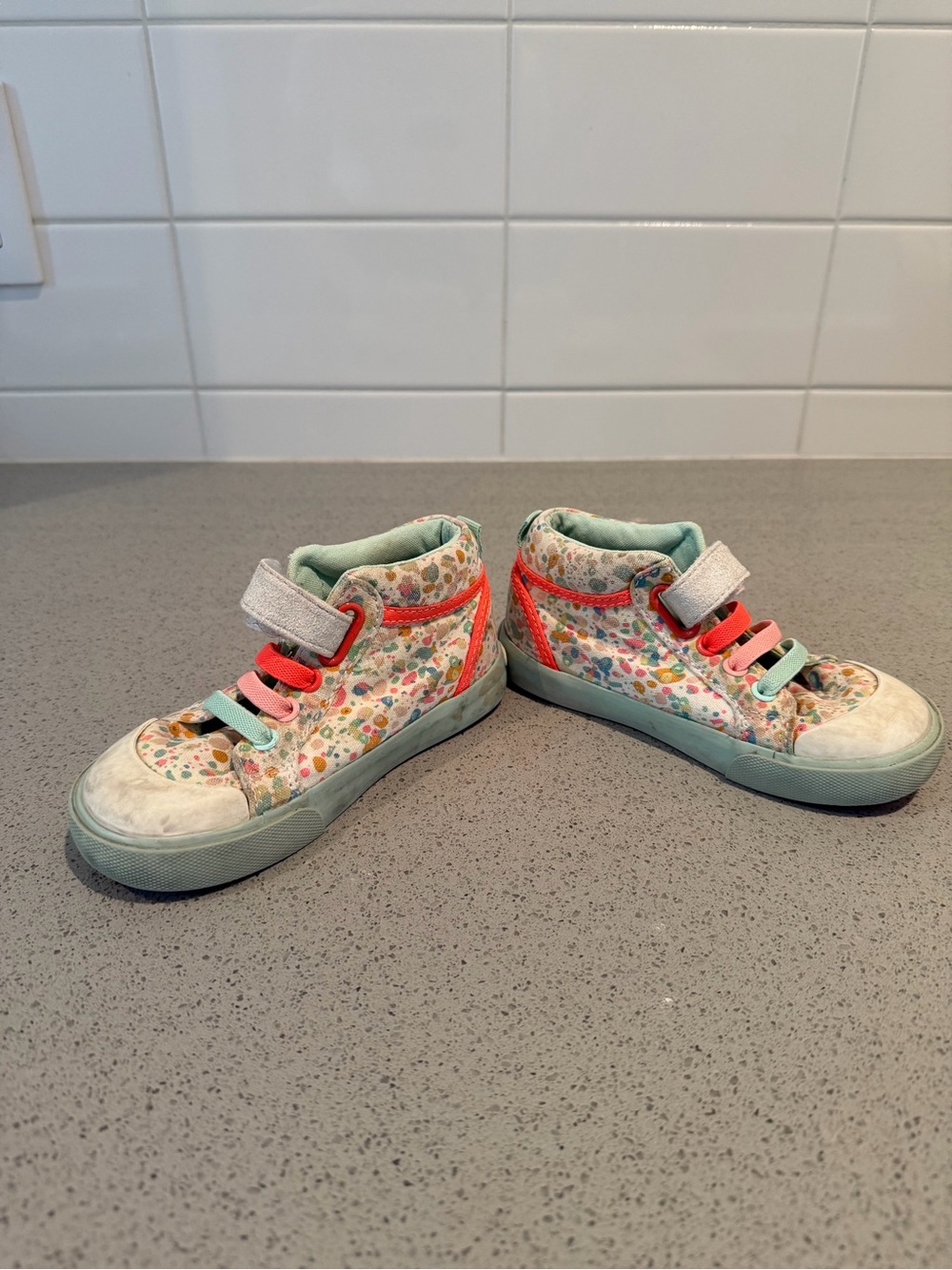 See Kai Run Floral High-Top Sneakers in Mint, Pink and Coral